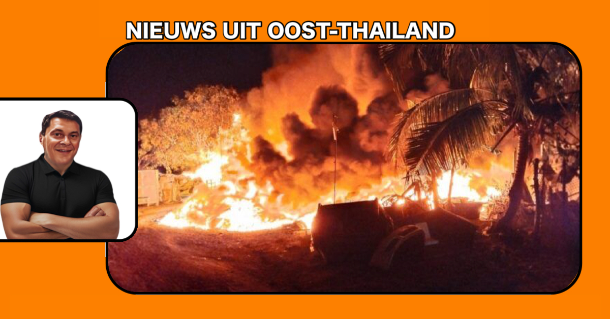 Een verwoestende brand heeft vanochtend een tweedehandswinkel en het bijbehorende magazijn in het oosten van Thailand in de as gelegd