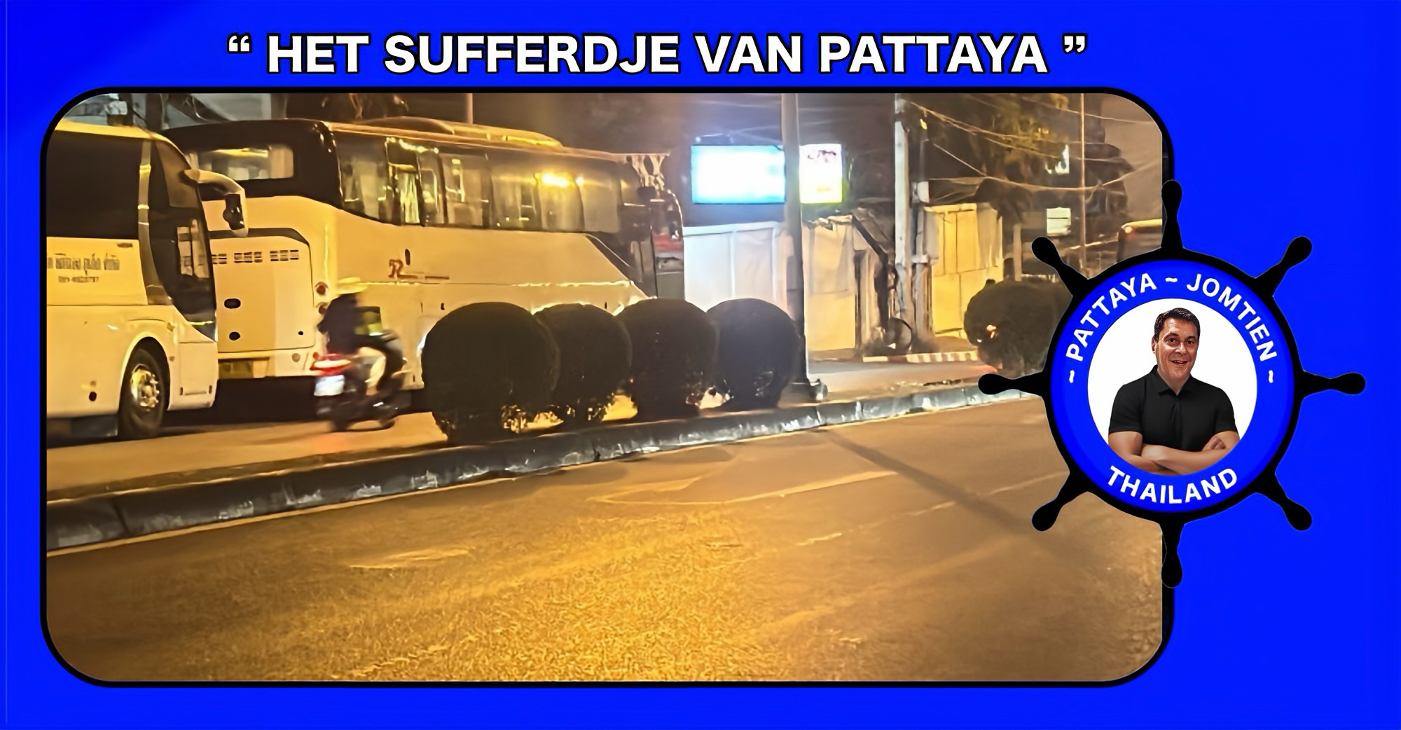 Een motortaxirit in Pattaya stopte abrupt toen een buitenlandse passagier met hoge nood zijn behoefte moest doen op de middenberm.