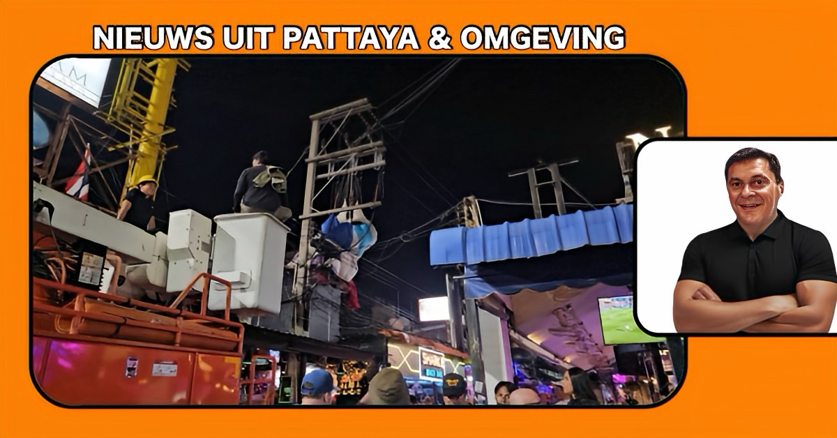 Reuzendraak raakt verstrikt in hoogspanningskabels en legt het verkeer op de Beach Road van Pattaya stil