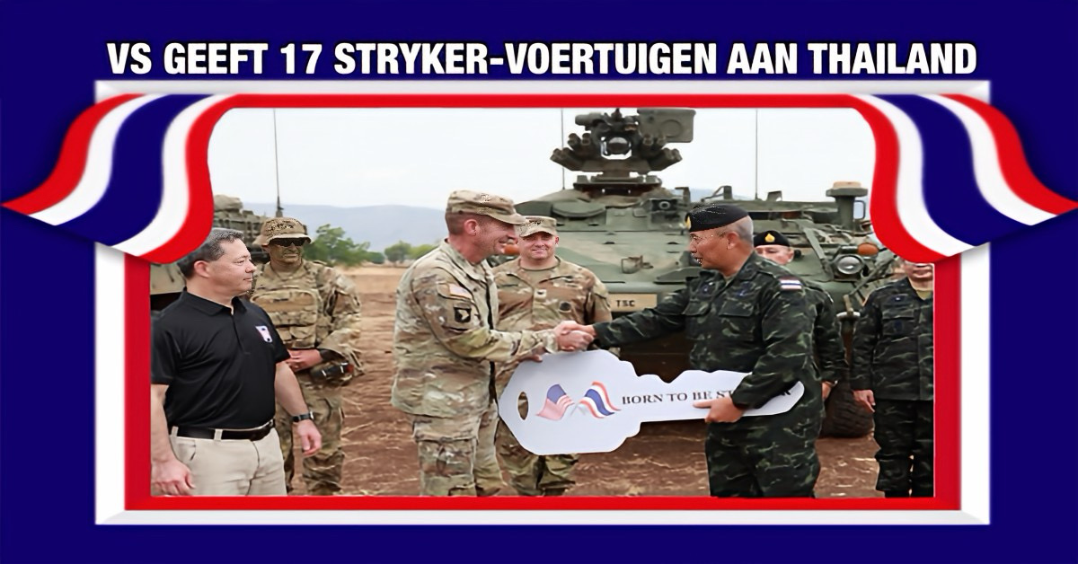 Amerika draagt 17 Stryker-voertuigen over aan Thaise strijdkrachten in Centraal-Thailand.