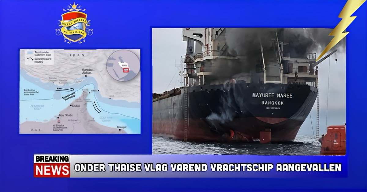Onder Thaise vlag varend vrachtschip in de straat van Horus aangevallen.