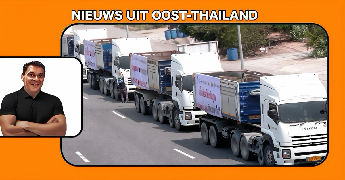 Massaal protest in Chonburi van de leden van federatie van landtransport Thailand.
