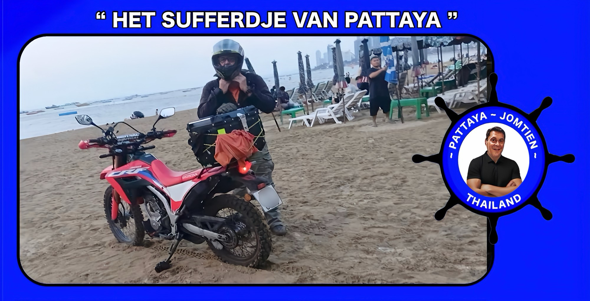 Stadshandhaving van Pattaya kan het niet waarderen dat een buitenlander met de motor over het strand crost en geeft hem een flinke reprimand.