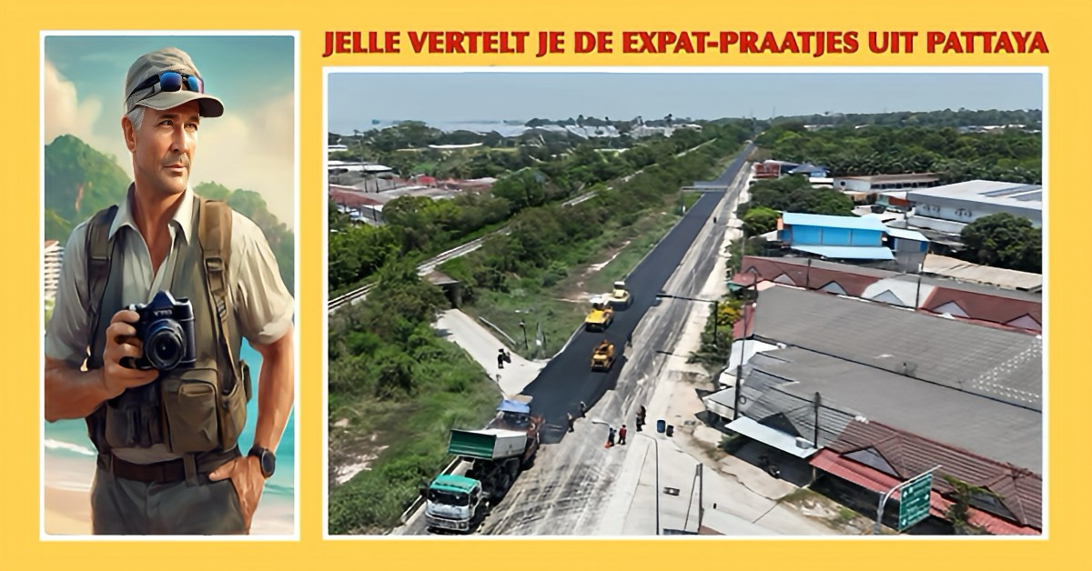 De voltooiing van eerste asfaltlaag op de spoorwegweg van Pattaya is een feit.