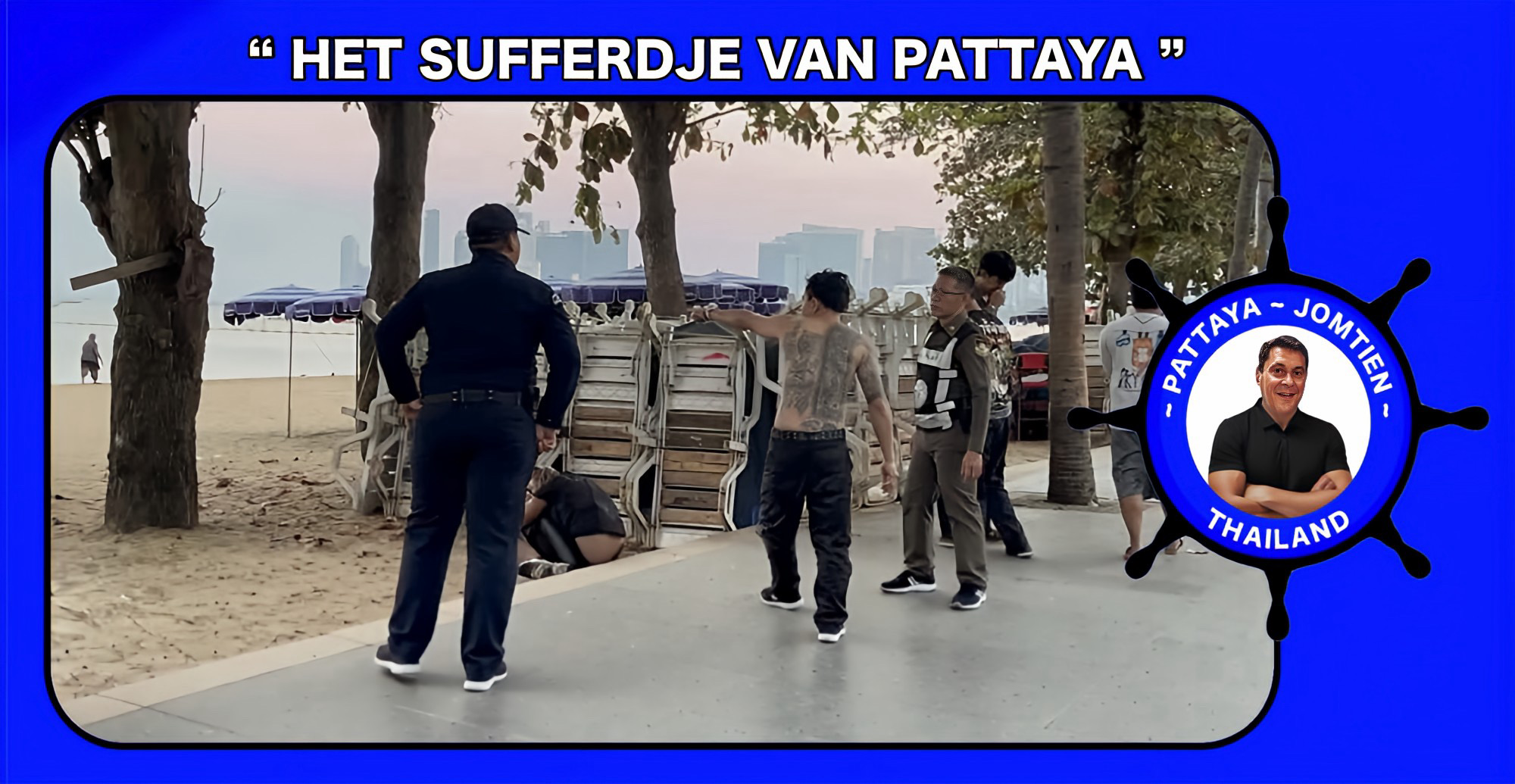 Dronken Thaise vrouw door de hulpdienst van Pattaya uit de Golf van Thailand gered.