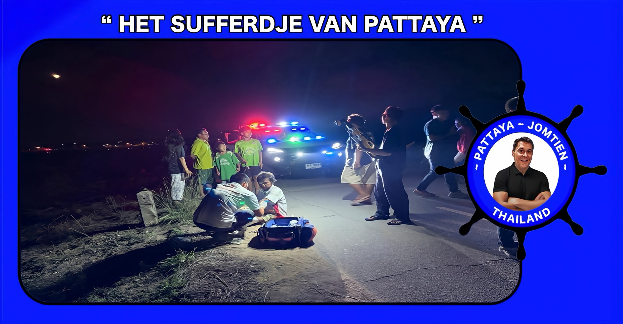 Een dronken man rijdt met zijn motor het Huay Yai-reservoir bij Pattaya in en vraagt zich af waar zijn passagiers gebleven zijn.