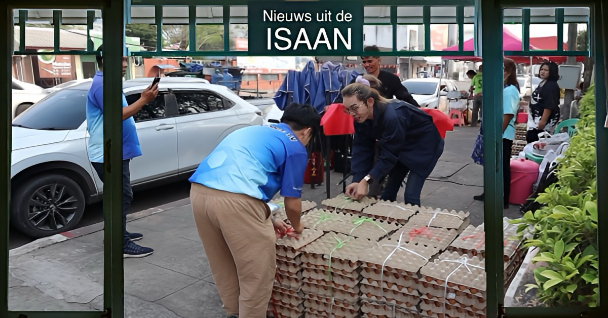 Jonge ondernemer deelt 6.000 eieren in Noordoost-Thailand uit om inwoners een steuntje in de rug te geven.