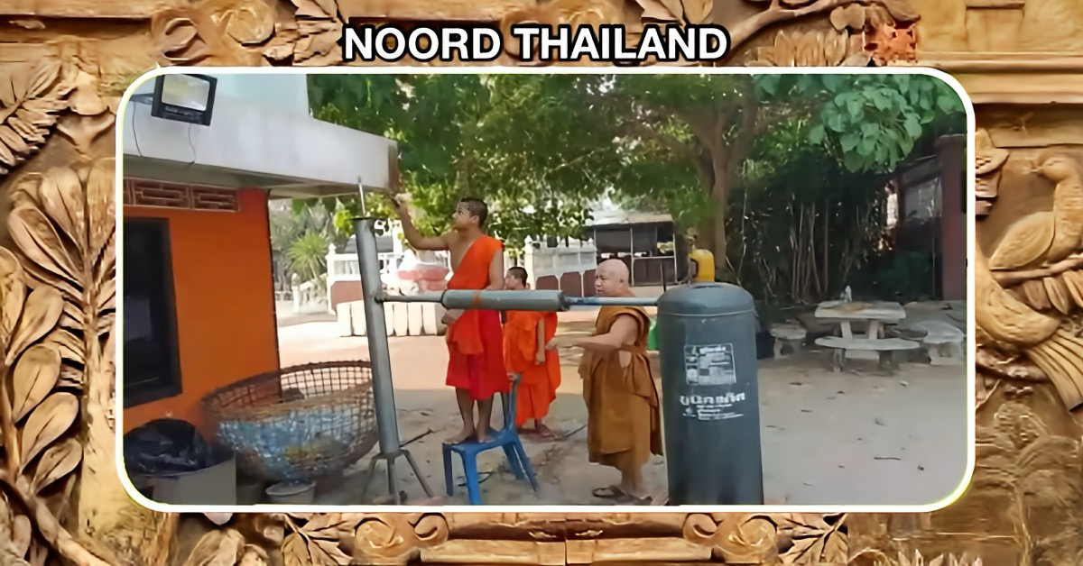 Nood maakt deugd in Thailand, monnik knutselt een installatie in elkaar dat olie uit plastic trekt, zodat overleden gecremeerd kunnen worden.