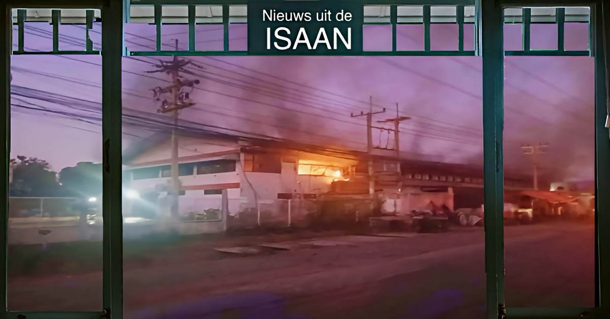 Felle brand verwoest wietdrogerij in Noordoost-Thailand.