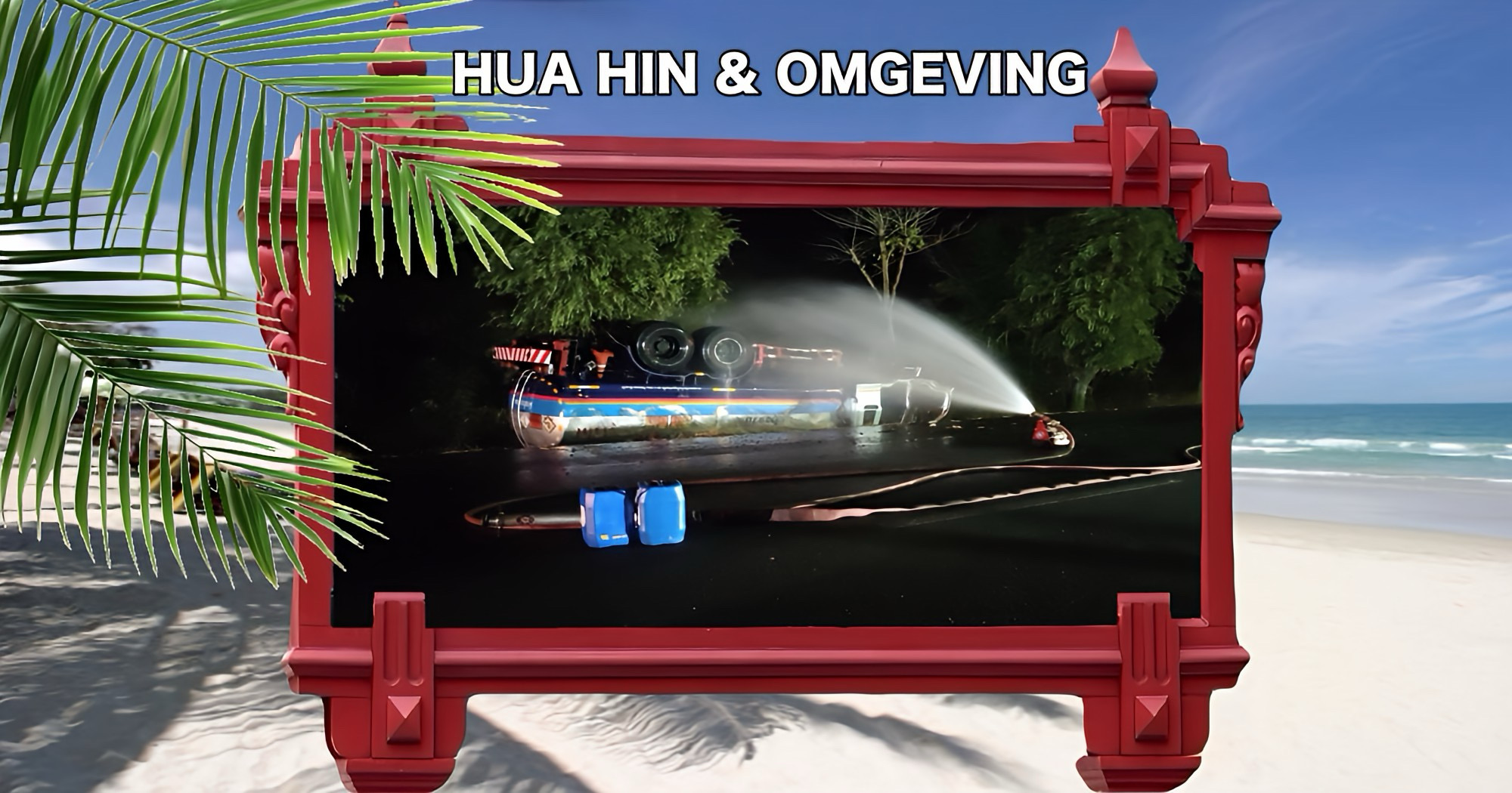 Tankwagen kantelt op Hua Hin bypass in Prachuap Khiri Khan, na in slaap vallen van chauffeur.