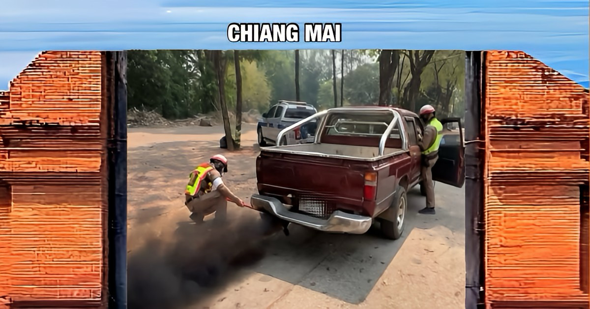 De strijd tegen vervuiling in Noord-Thailand, de verkeerspolitie van Chiang Mai heeft 14 roetuitstotende voertuigen van de weg gehaald.