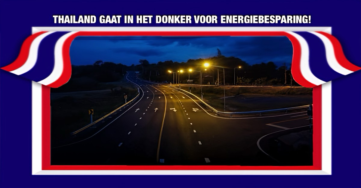 Thailand zet het platteland in het donker, de straatverlichting wordt uitgezet om energie te besparen.
