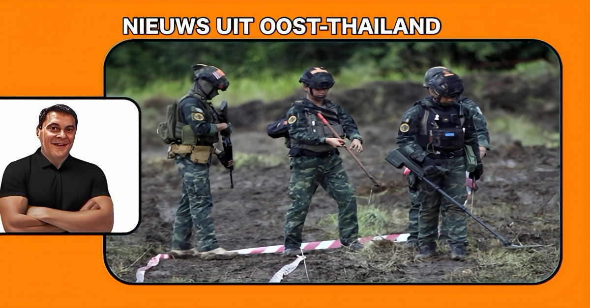 Thaise Leger vindt aan de grens bij Sa Kaeo in Oost-Thailand 32 op scherp staande landmijnen.