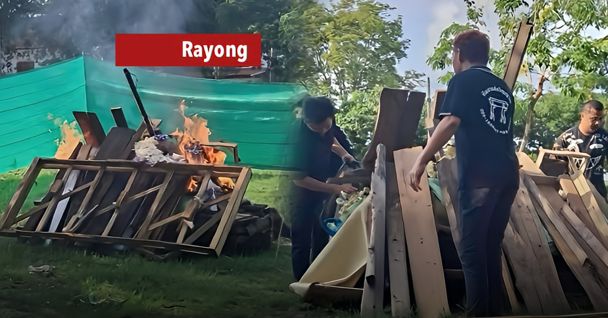 200 kilo zware man op een brandstapel in Rayong gecremeerd, daar de crematieoven te klein was.