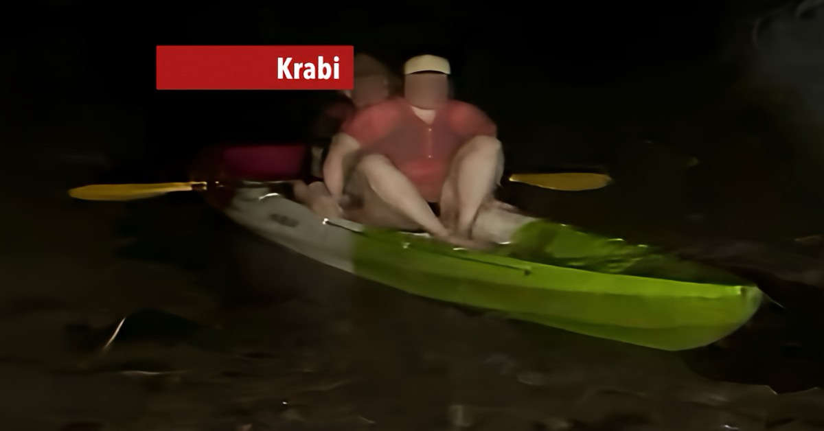 Echtelijke ruzie eindigt in Zuid-Thailand in de modder, de gids gids wist deze kajakkers veilig naar de bewoonde wereld te brengen.