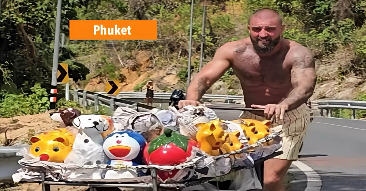 🎥 | Russische bodybuilder in Zuid-Thailand geprezen voor het helpen van een straatverkoper.
