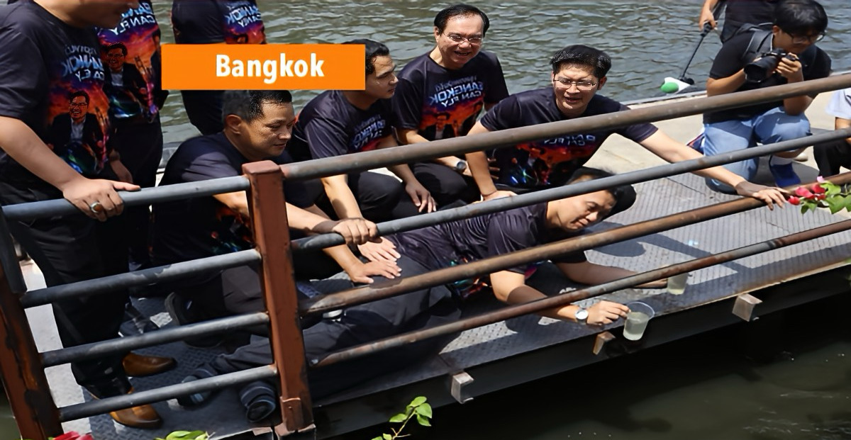 De kandidaat-gouverneur voor Bangkok, Khun Chaiwirinyavanich ziet vliegende auto’s en het drinkbaar maken van het Saen Saep Kanaal helemaal zitten.