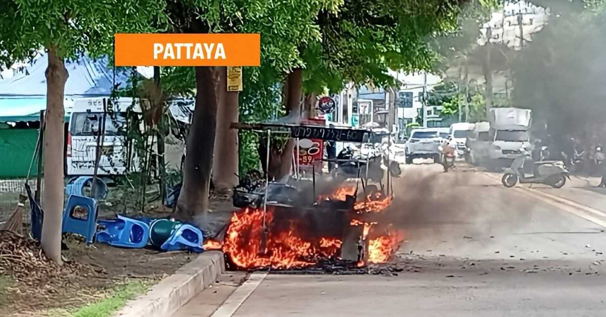 Varkensvleesverkoper in Pattaya ziet na gasontploffing haar spek en sukadelapjes in rook opgaan