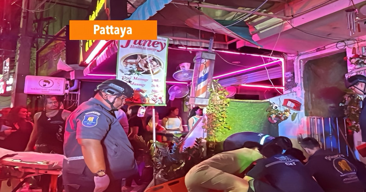 Vrouw valt van derde verdieping boven pas geopende bar in het centrum van Pattaya.