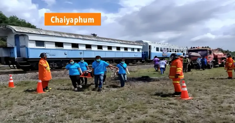 Grootschalige treinramp-oefening in Noordoost-Thailand ter voorbereiding op het Dok Krachiao bloemenfestival naar tevredenheid verlopen.