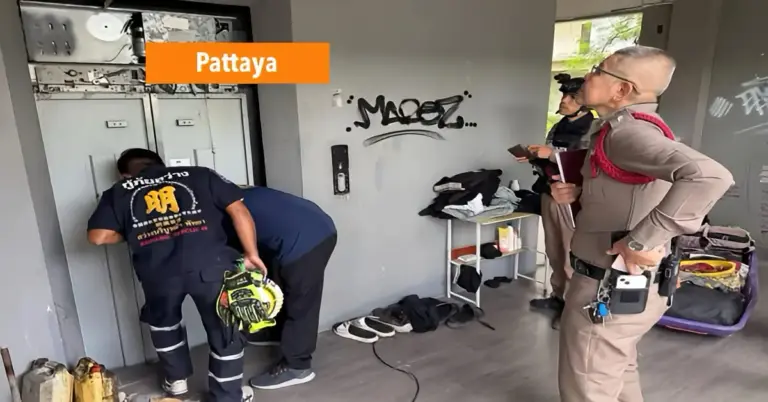 Er was een dringende reddingsactie in Pattaya nodig, nadat een man in een verlaten gebouw in een liftschacht naar beneden viel.
