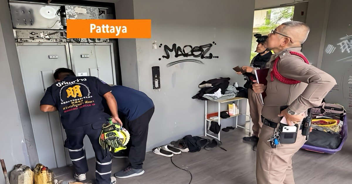 Er was een dringende reddingsactie in Pattaya nodig, nadat een man in een verlaten gebouw in een liftschacht naar beneden viel.