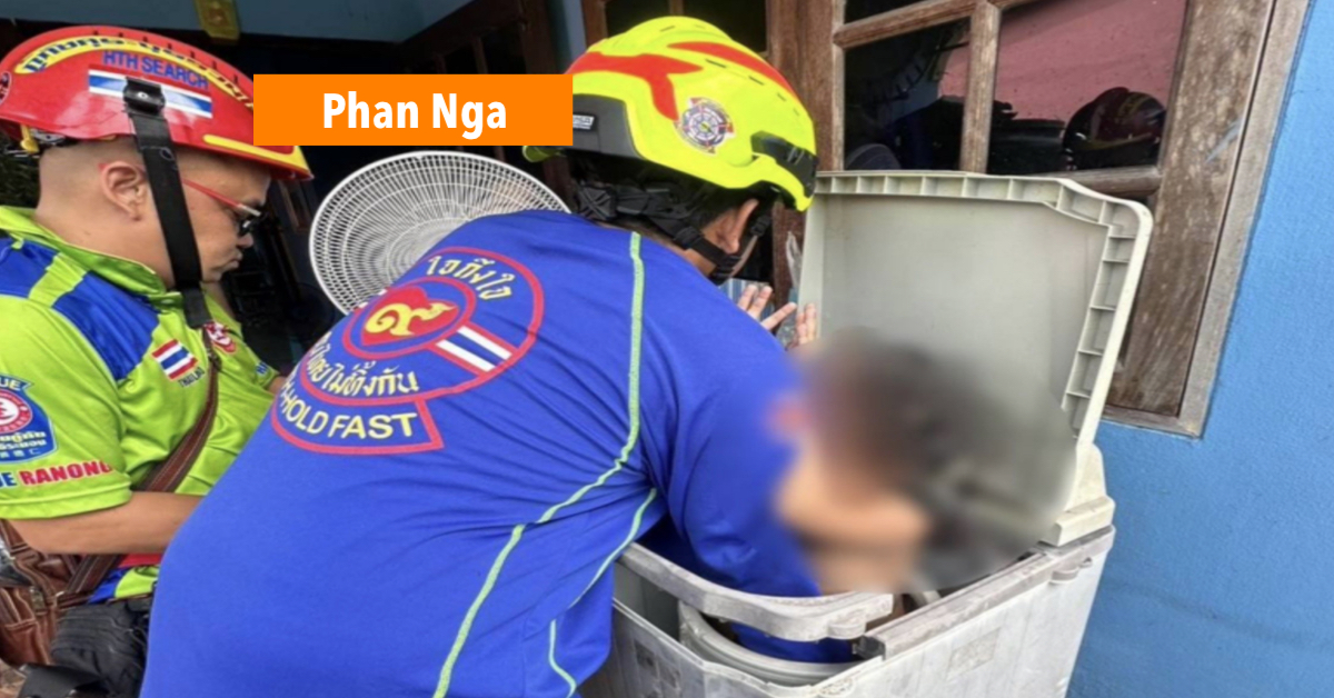 Reddingsdienst weet in Zuid-Thailand een 3‑jarig meisje uit een wasmachine- trommel te frummelen, het meisje is buiten levensgevaar.