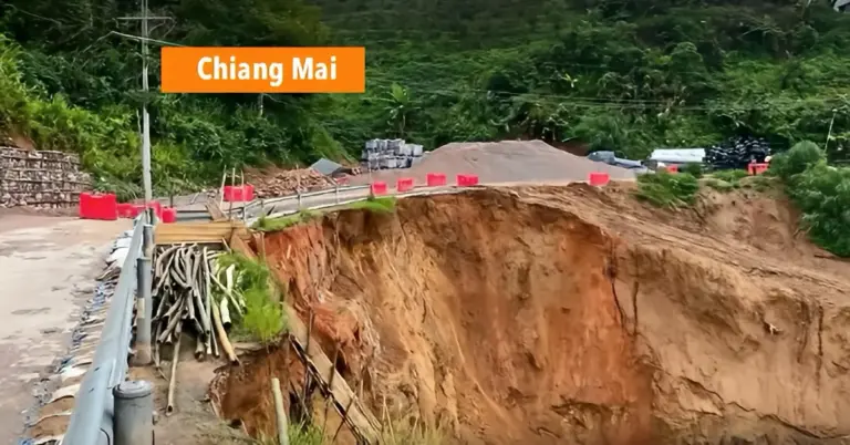 Snelweg 1314 in Noord-Thailand tijdelijk afgesloten na bodemdaling bij Chiang Mai