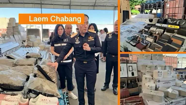 Douane in Thailand ontmaskert omvangrijke fraude met “Made in Thailand”-labels in Laem Chabang.