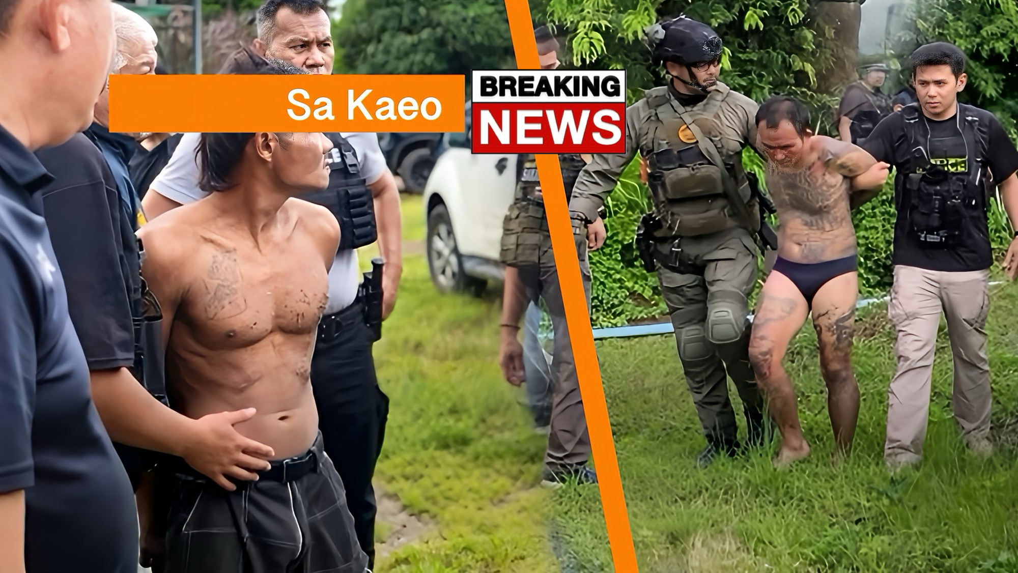 Na langdurige grens- en forensische jacht gearresteerd zijn ‘Pong’ en ‘Thong’ opgepakt in Sakaeo voor moord op de vermiste Russische tieners ‘Iaana’ en ‘Roman’.