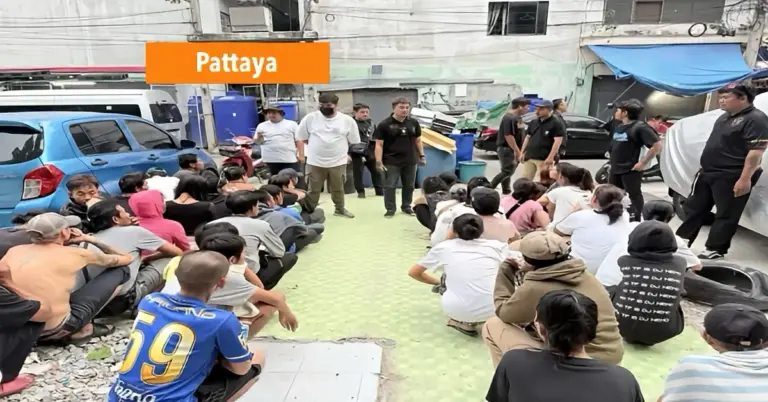 Grote inval in Pattaya, Jomtien‑soi 2–3, bijna 100 personen aangehouden na klachten en één schietincident.