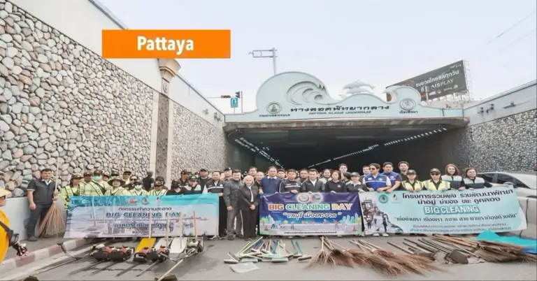 De provincie Chonburi liet de handen wapperen tijdens de 14e provinciale schoonmaakdag en maakte Sukhumvit‑tunnel in Pattaya weer fris en veilig.