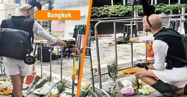 🎥 | Alle ogen zijn in Thailand op Kwatta gericht nadat een man voor de verbrande nachtclub Rong Bear Na Lat Phrao in Bangkok vreemde manoeuvres uitvoert.