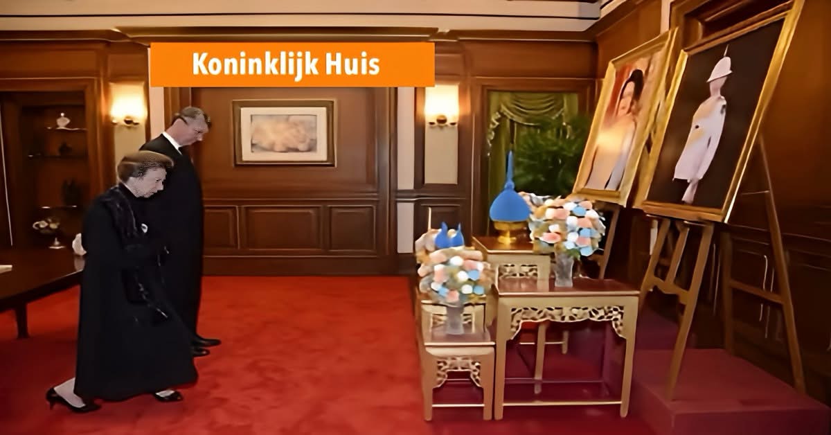 Prinses Anne brengt respectvol eerbetoon aan overleden leden van het Thaise koningshuis.