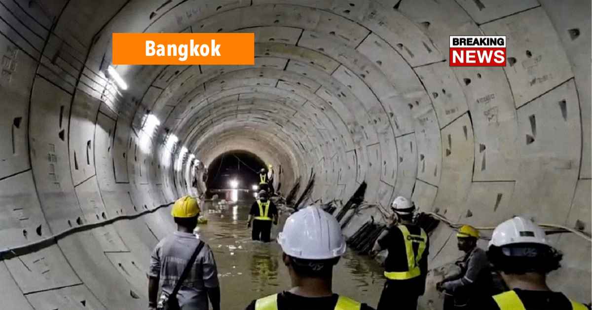 BREAKING; Paniek in de Thaise hoofdstad: Wongwian Yai Road in Bangkok 20 centimeter weggezakt door lekkage in Purple Line-tunnel.