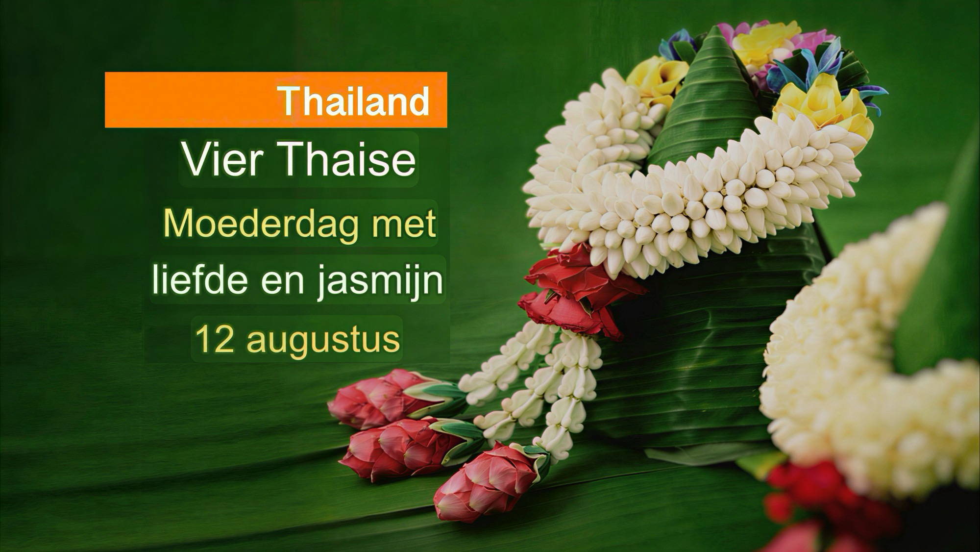 In Thailand is de jasmijn een symbool van moederliefde; lees hier waarom de Thaise bevolking elk jaar op 12 augustus deze bloemenslinger aanbiedt.