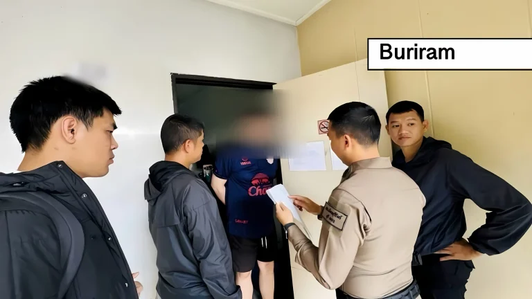 Britse man in Noordoost-Thailand loopt tegen de lamp met het inruilen van Buriram United-sportkleding.