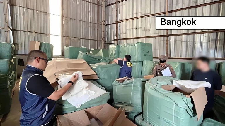 CIB ontmantelt in Bangkok een Chinees netwerk bij een inval in een loods vol neptassen en zonnebrillen op.