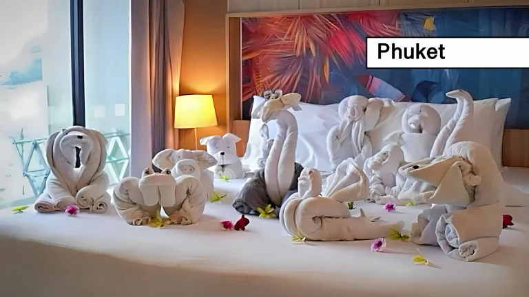 Klein verzoek aan de hotelhuishouding in Thailand eindigt met groot plezier, wanneer de gast een complete dierentuin op het bed aantreft.