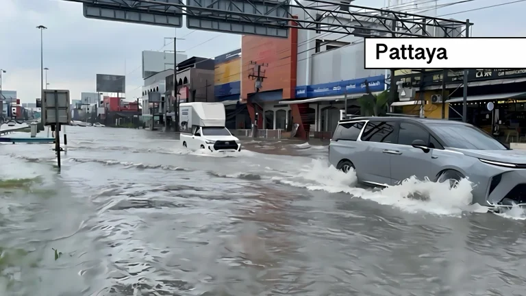 De zware regenval veroorzaakt vandaag wateroverlast in Pattaya & omgeving.